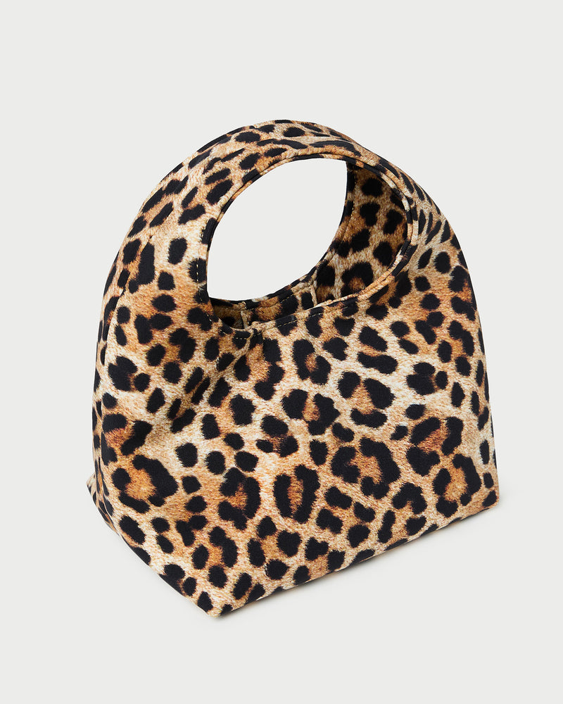 Kenzie Leopard Jersey Mini Bag in leopard print jersey fabric.