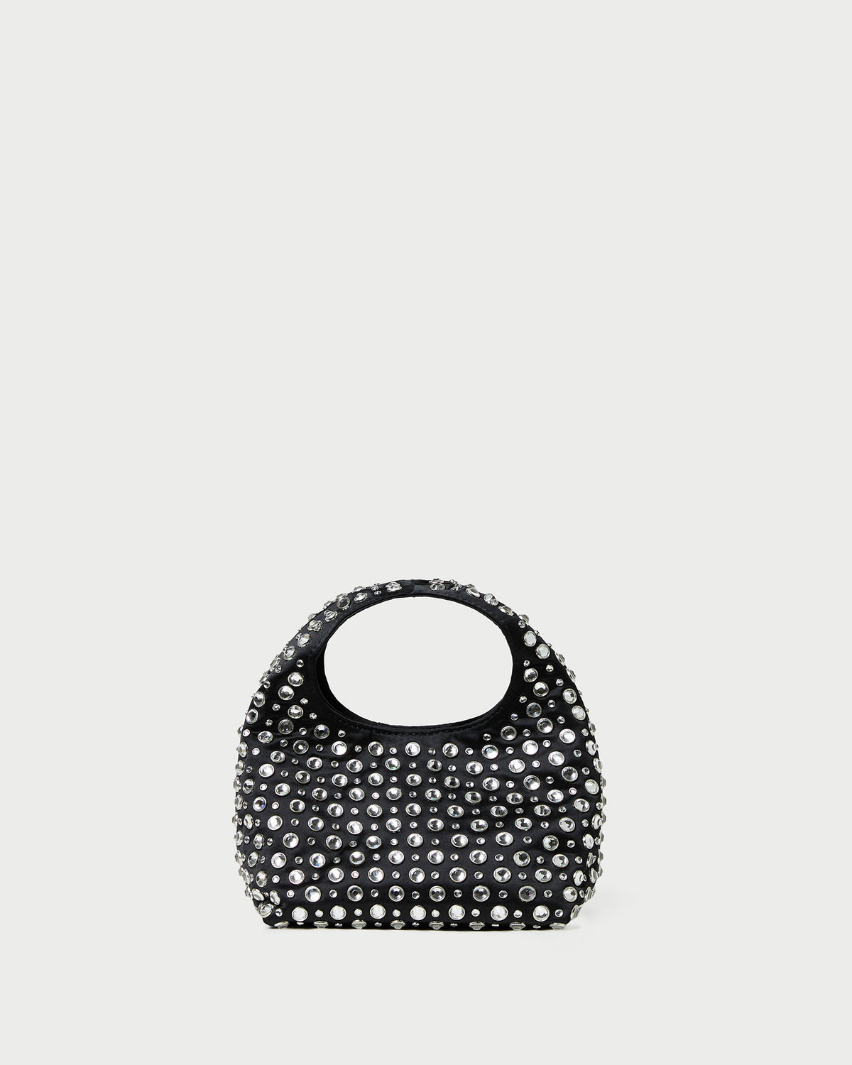 Kenzie Black/Crystal Mini Bag in black satin with crystal accents.
