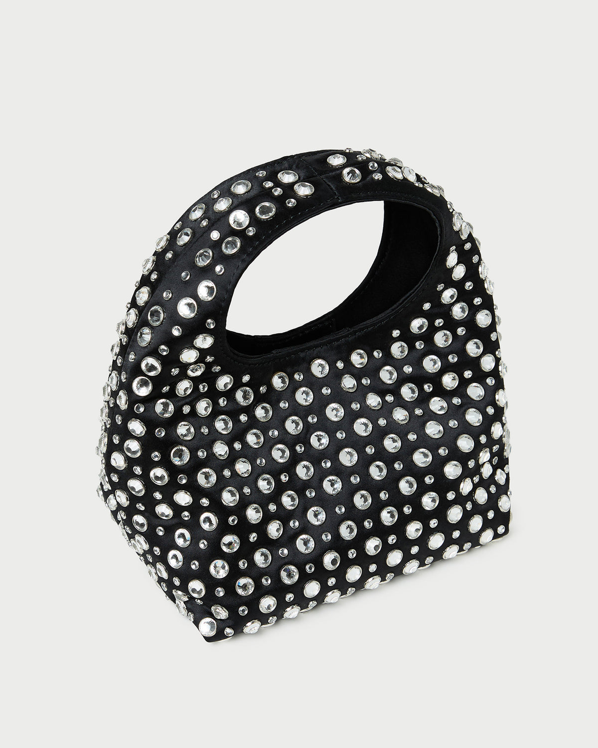 Kenzie Black/Crystal Mini Bag in black satin with crystal accents.