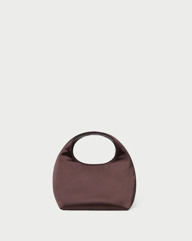 Kenzie Chocolate Satin Mini Bag in chocolate satin.