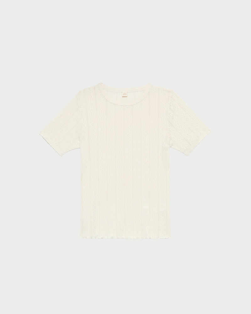 Kerri Pointelle Tee in cream pointelle cotton.