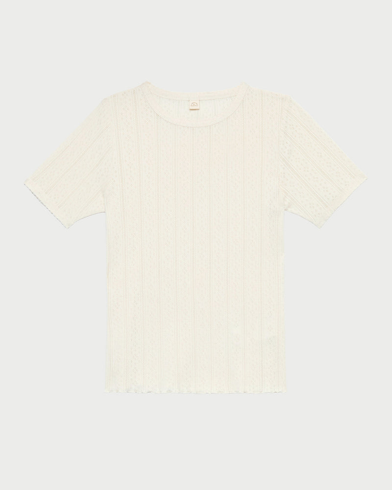 Kerri Pointelle Tee in cream pointelle cotton.