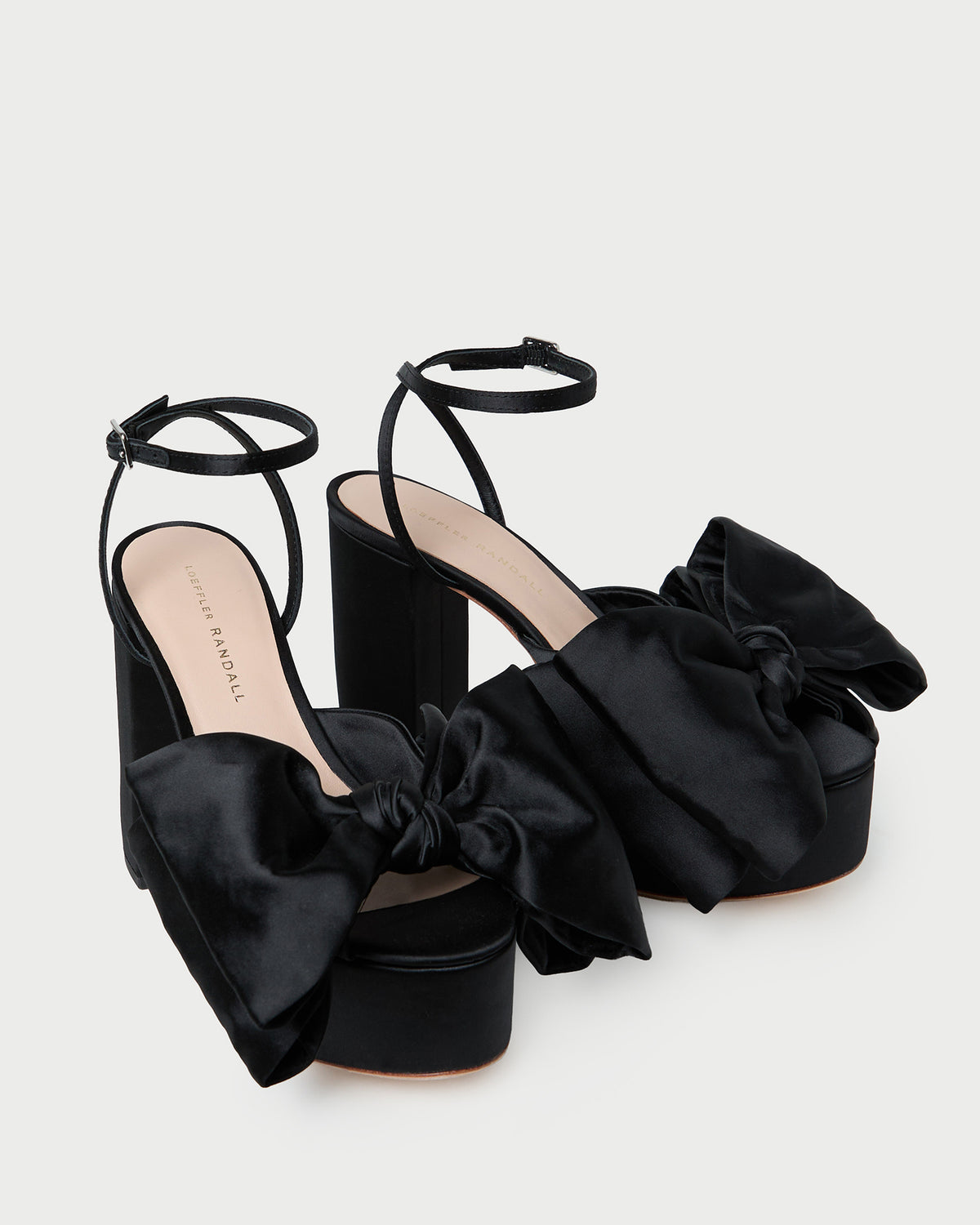 Kiki Black Satin Platform Sandal in black satin.