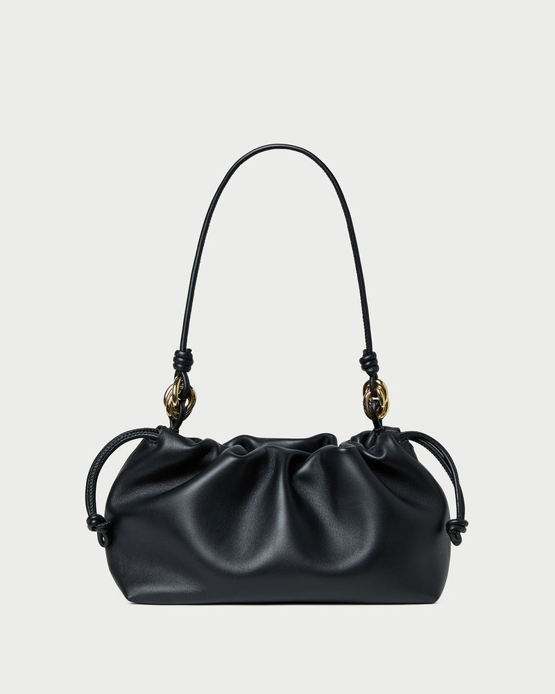 Kiri Black Leather Shoulder Bag in black nappa leather.