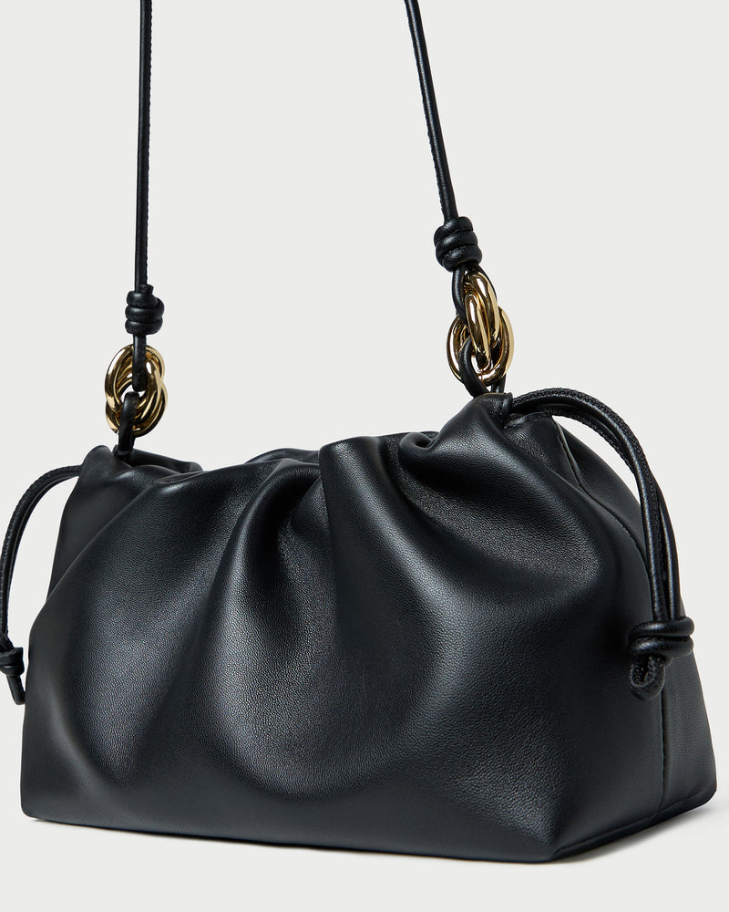 Kiri Black Leather Shoulder Bag in black nappa leather.