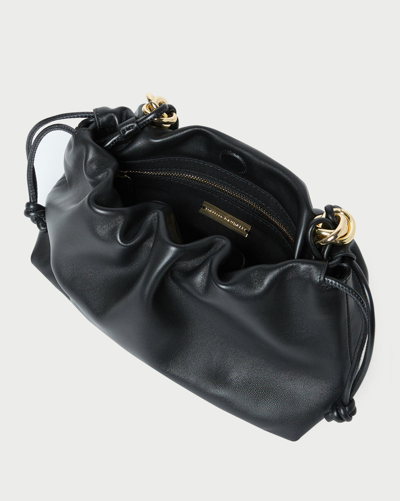 Kiri Black Leather Shoulder Bag in black nappa leather.