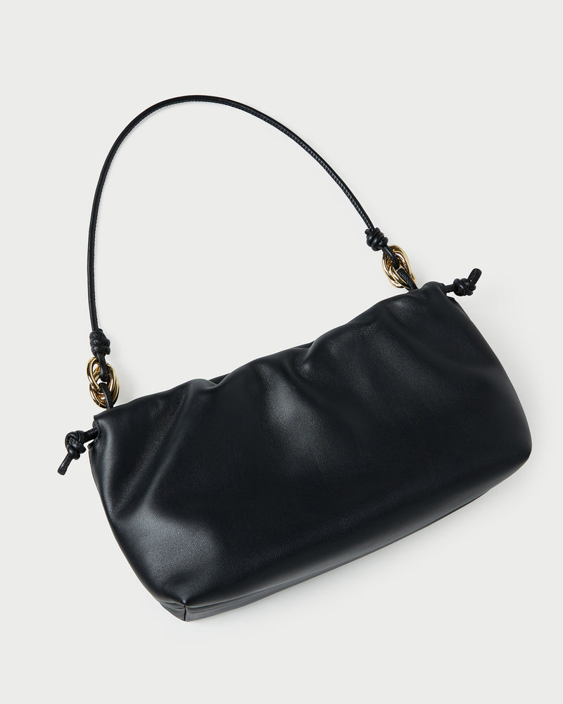 Kiri Black Leather Shoulder Bag in black nappa leather.