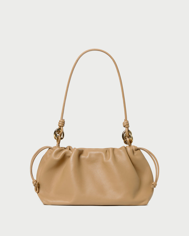 Kiri Khaki Leather Shoulder Bag in khaki tan nappa leather.