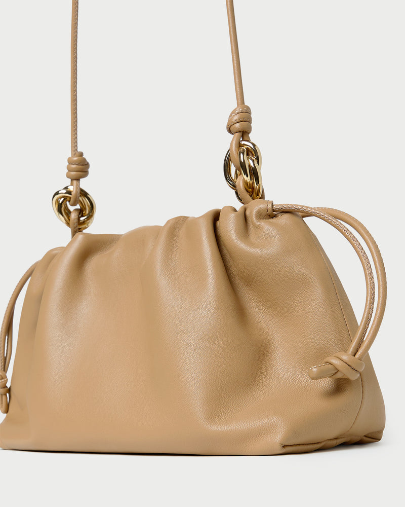 Kiri Khaki Leather Shoulder Bag in khaki tan nappa leather.