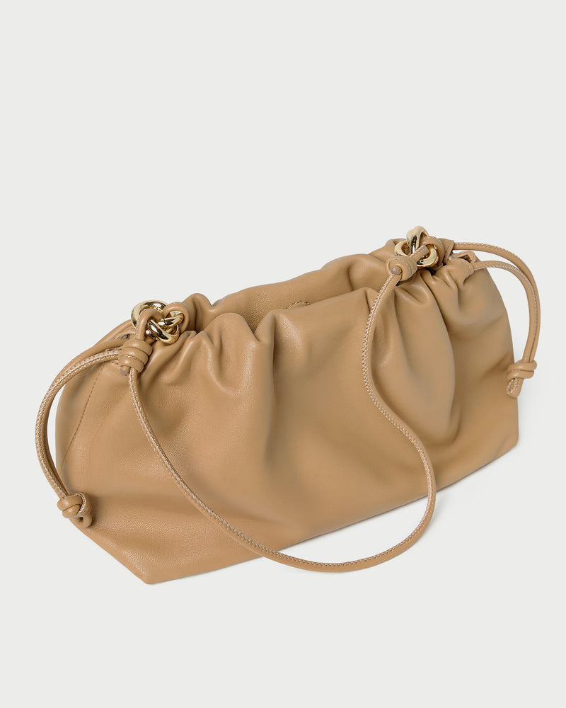 Kiri Khaki Leather Shoulder Bag in khaki tan nappa leather.