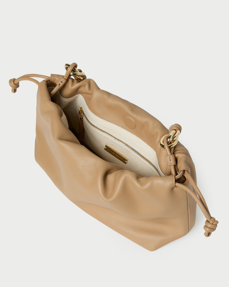 Kiri Khaki Leather Shoulder Bag in khaki tan nappa leather.