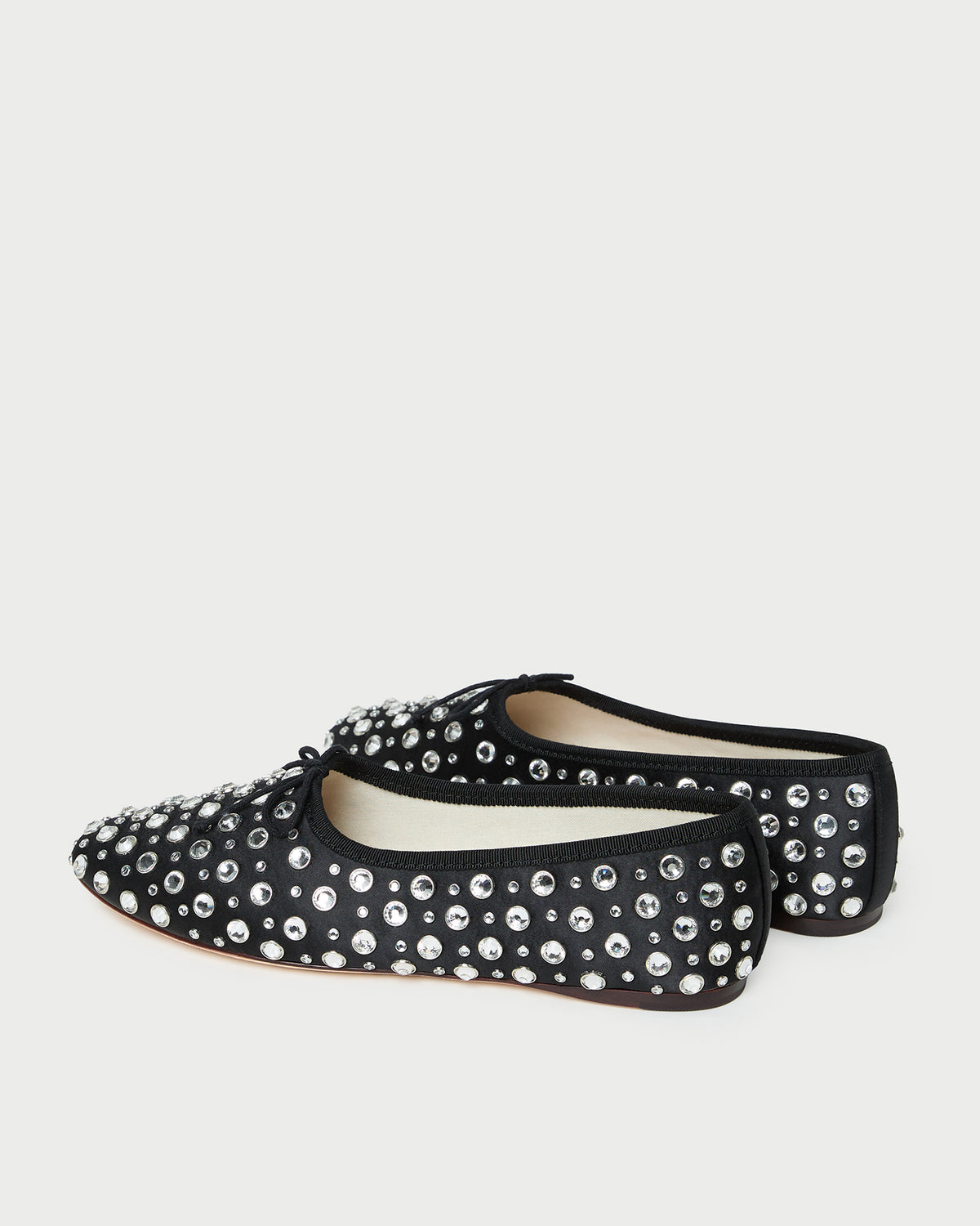 Landon Black/Crystal Ballet Flat in black satin with crystal accents.