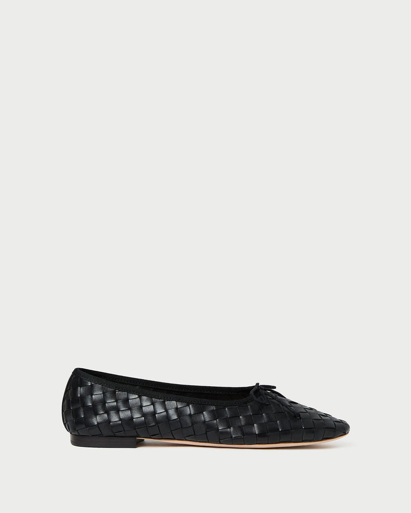 Landry Black Woven Ballet Flat in black woven leather.