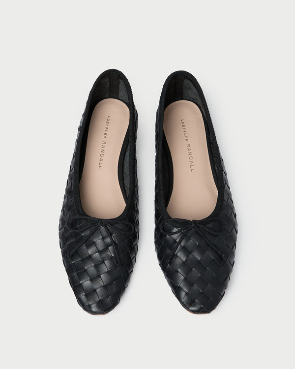 Landry Black Woven Ballet Flat in black woven leather.