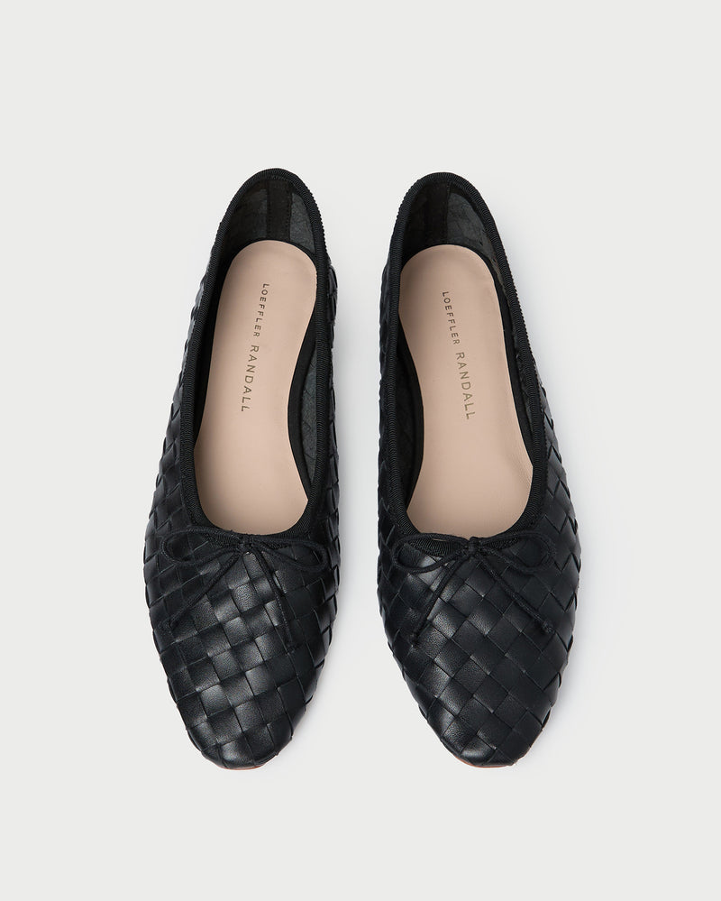 Landry Black Woven Ballet Flat in black woven leather.