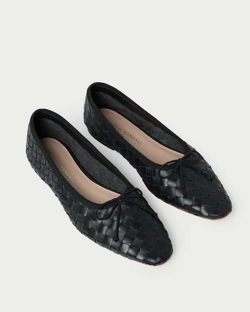 Landry Black Woven Ballet Flat in black woven leather.