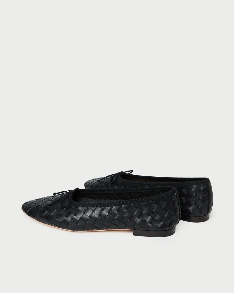 Landry Black Woven Ballet Flat in black woven leather.