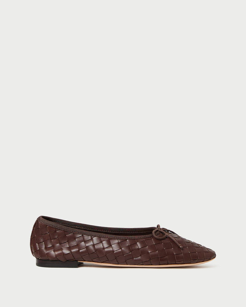 Landry Chocolate Woven Ballet Flat in chocolate brown woven leather.