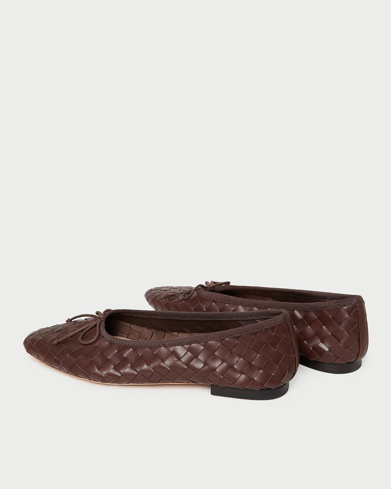Landry Chocolate Woven Ballet Flat in chocolate brown woven leather.