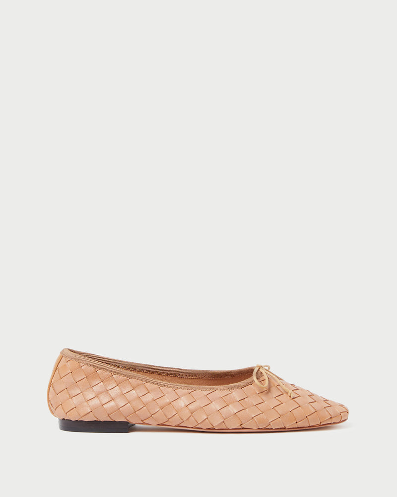 Landry Honey Woven Ballet Flat in honey tan woven leather.