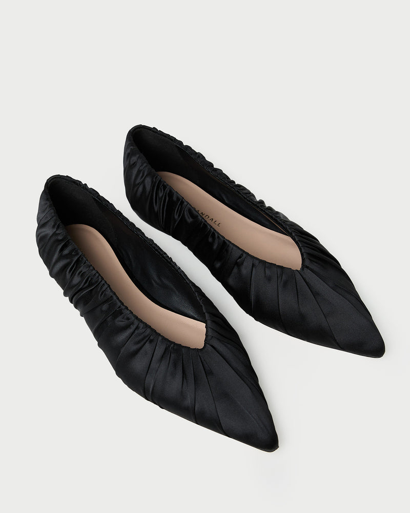 Lane Black Satin Ballet Flat in black satin.