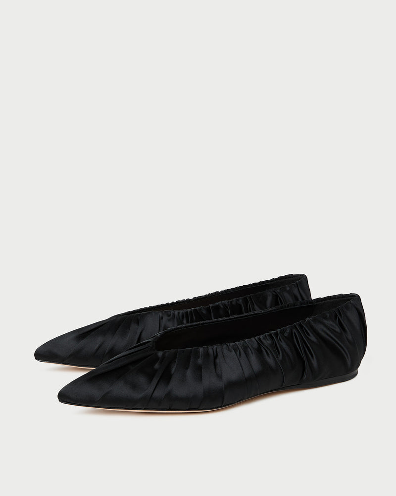 Lane Black Satin Ballet Flat in black satin.