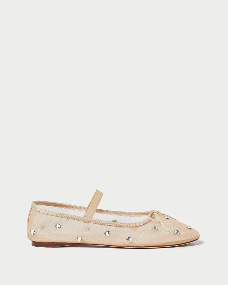 Leonie Caramel/Crystal Ballet Flat in caramel mesh with crystal accents