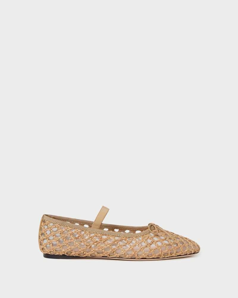 Leonie Brown Crochet Ballet Flat in brown crochet raffia.