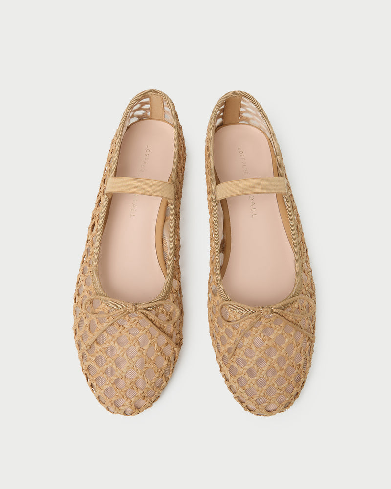 Leonie Brown Crochet Ballet Flat in brown crochet raffia.