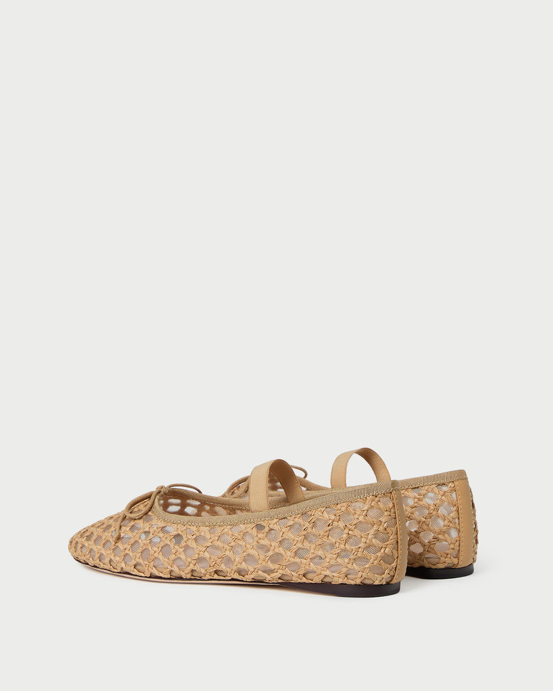 Leonie Brown Crochet Ballet Flat in brown crochet raffia.