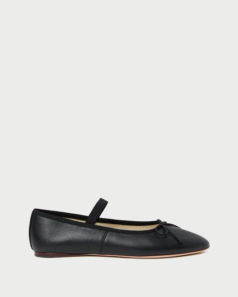 Leonie Black Leather Ballet Flat in black leather.