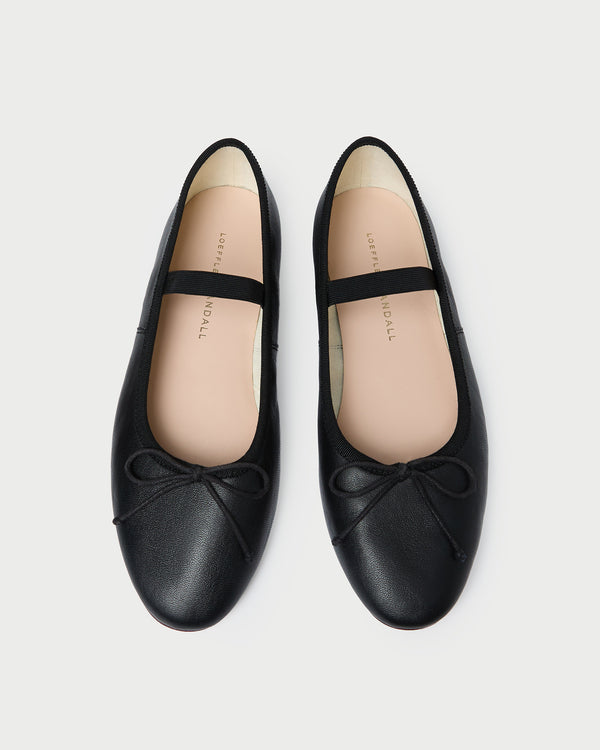 Leonie Black Leather Ballet Flat in black leather.