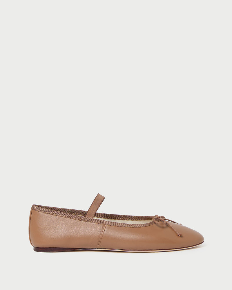 Leonie Safari Leather Ballet Flat in safari tan leather.