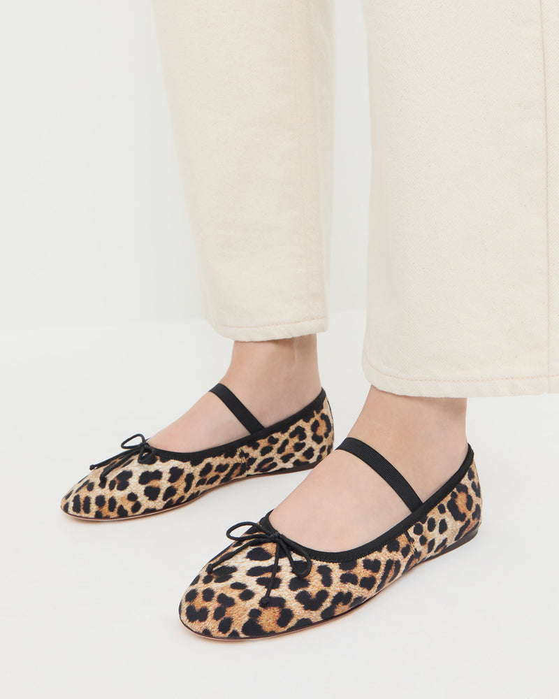 Leonie Leopard Jersey Ballet Flat in leopard print jersey fabric and Winona Denim Pant in natural denim.
