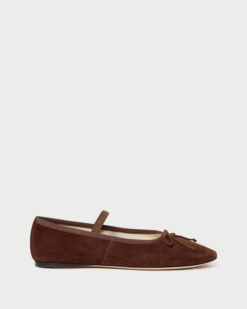 Leonie Espresso Suede Ballet Flat in espresso brown suede.