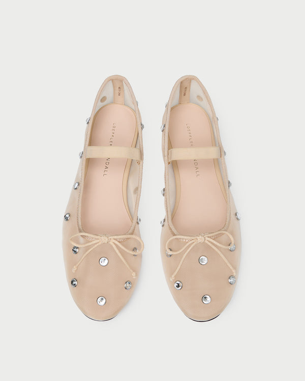 Leonie Caramel/Crystal Ballet Flat in caramel mesh with crystal accents