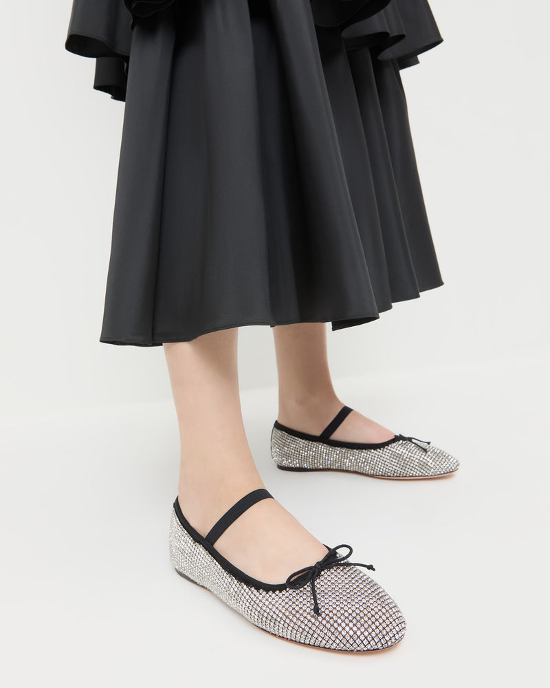 Leonie Crystal Ballet Flat with all over crystal accents and Sora Skirt in black taffeta.
