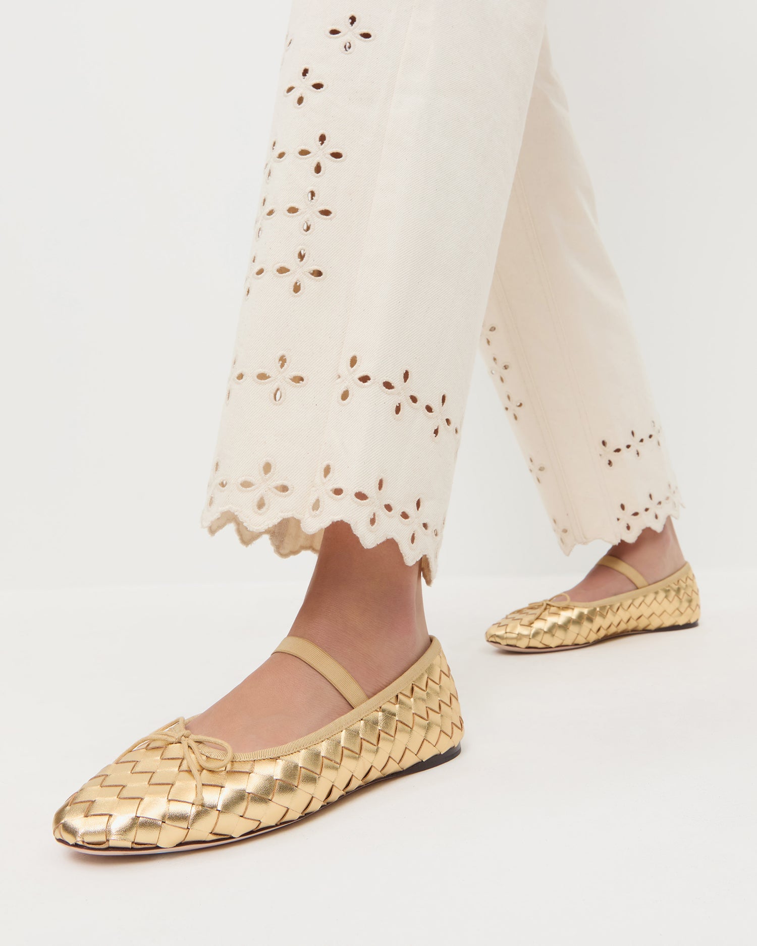 Leonie Gold Woven Leather Ballet Flat Flats Footwear