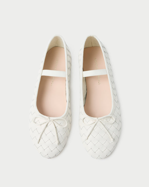 Leonie Cream Woven Ballet Flat in cream woven leather.