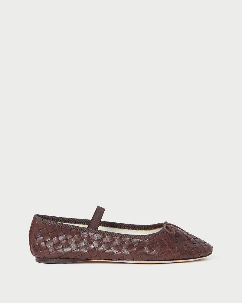 Leonie Espresso Woven Ballet Flat in espresso brown woven leather.