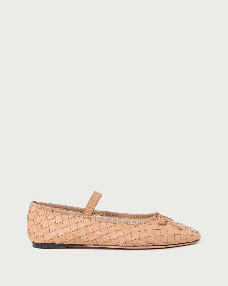 Leonie Honey Woven Ballet Flat in honey tan woven leather.