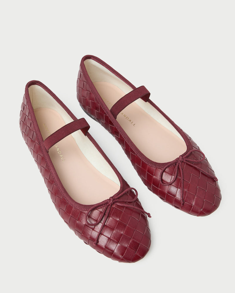 Leonie Wine Woven Ballet Flat in red wine woven leather.