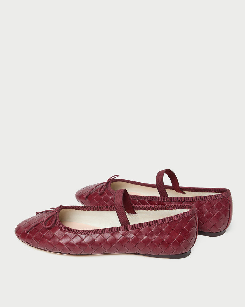 Leonie Wine Woven Ballet Flat in red wine woven leather.