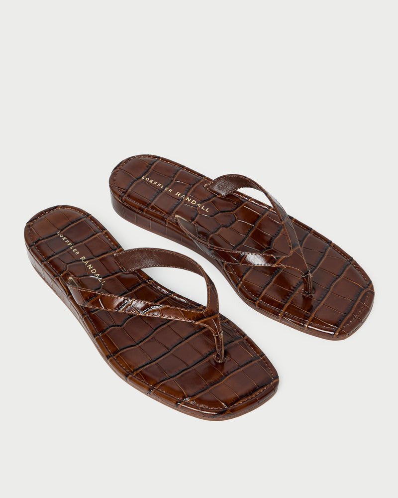 Lina Espresso Leather Flip Flop in espresso brown leather.