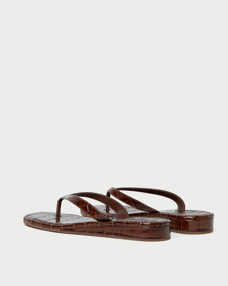 Lina Espresso Leather Flip Flop in espresso brown leather.