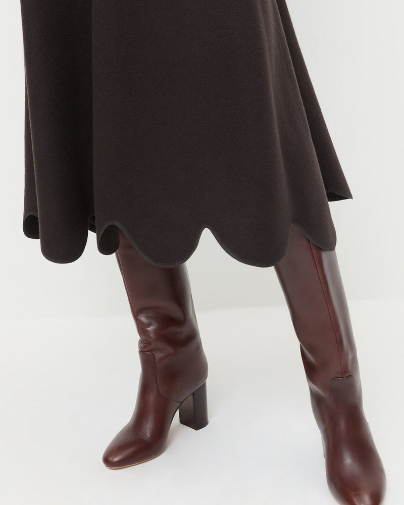 Linnea Skirt in brown wool and Goldy Espresso Leather Tall Boot.