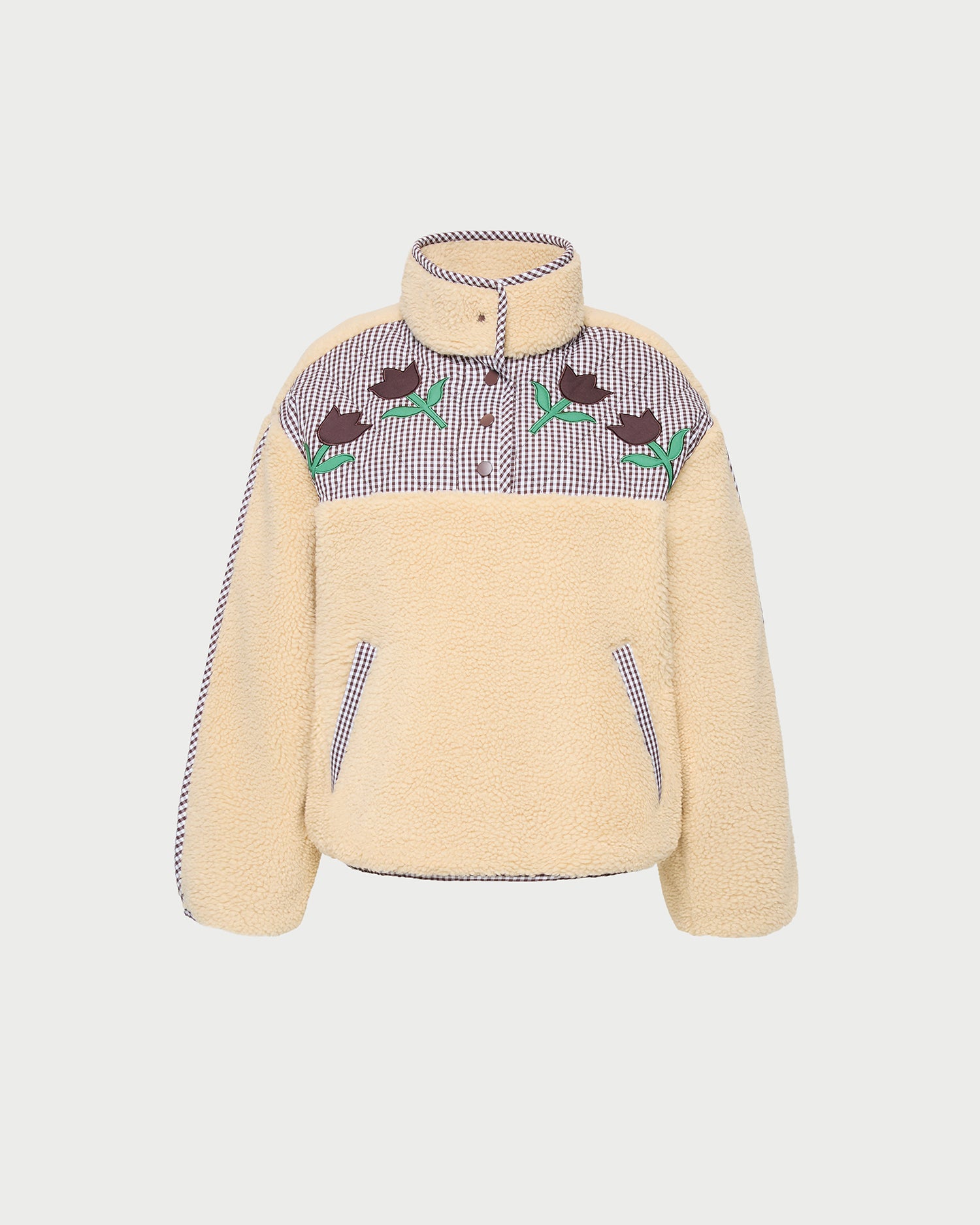 Liz Brown Gingham Floral Fleece | Outerwear | Apparel