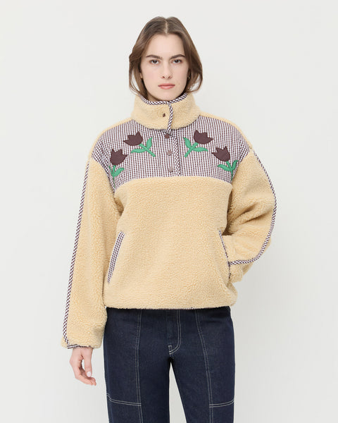 Liz Brown Gingham Floral Fleece | Outerwear | Apparel