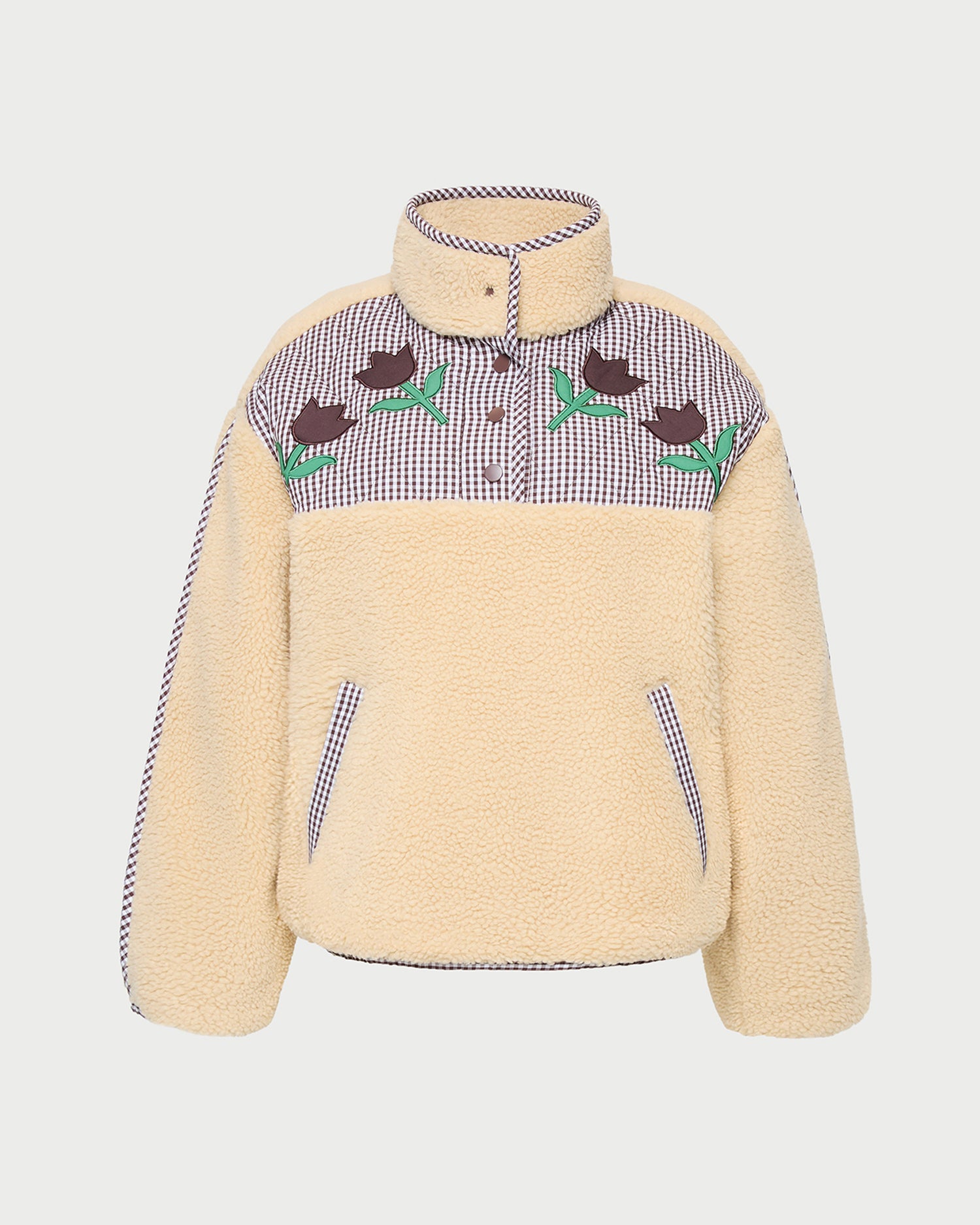 Liz Brown Gingham Floral Fleece | Outerwear | Apparel