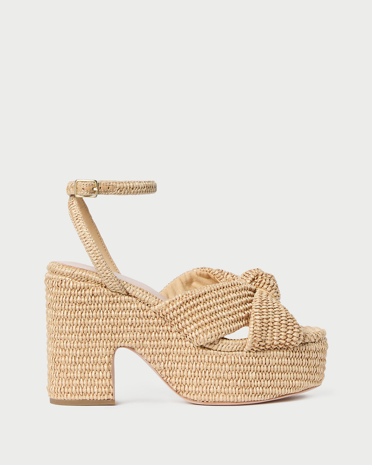 Liza Natural Platform Sandal in natural woven fabric.